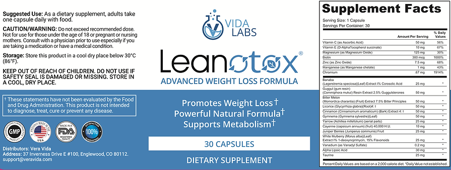 Leanotox supplement facts